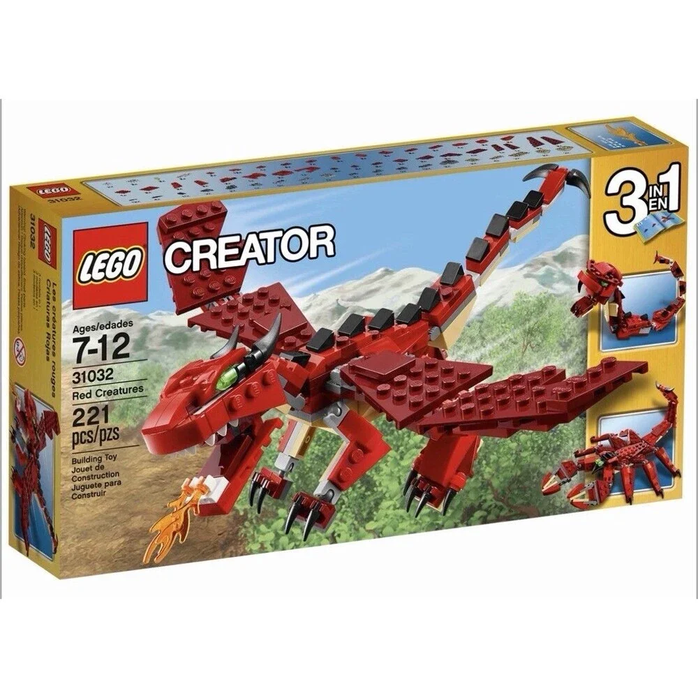 Lego Creator: Red Creatures 31032 Retired Complete Dragon Snake And Scorpion